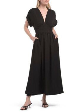 max studio elbow length maxi dress Max Studio womens Satin Elbow-Sleeve Maxi Dress, s